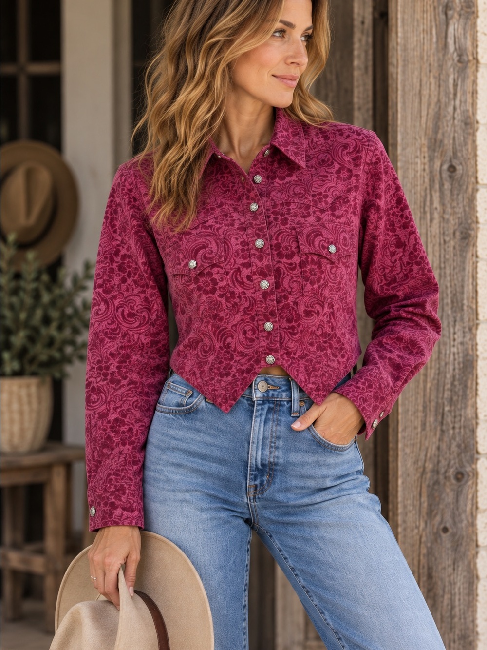 Vintage Bar None Cropped Western Shirt Jacket Paisley Pearl Snap XS